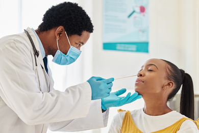 Provider nose swabs patient for respiratory testing sample